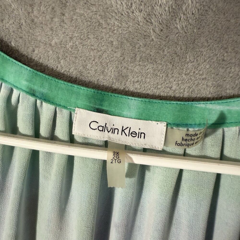 Calvin Klein Top 2X Plus Abstract Colorful V-Neck 3/4 Sleeve Career Flowy Tunic